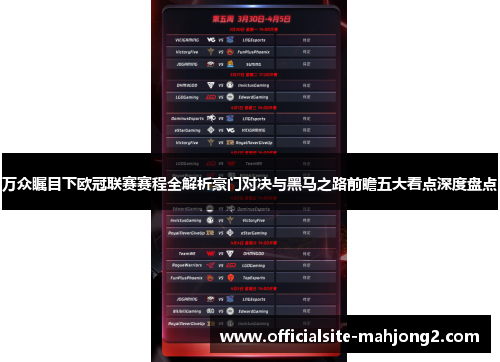 万众瞩目下欧冠联赛赛程全解析豪门对决与黑马之路前瞻五大看点深度盘点
